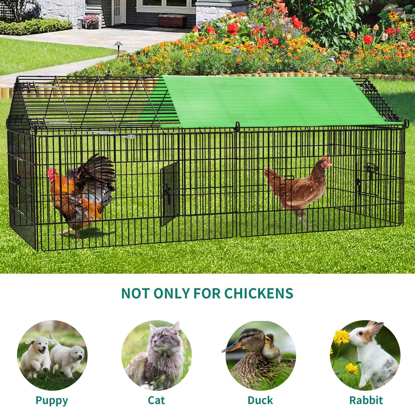 YITAHOME Metal Chicken Coop, Large Chicken Run Rabbit Enclosure Pen Pet Playpen with Waterproof Cover for Yard Backyard Farm Hen Rabbit Duck