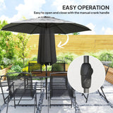 Outsunny 8 Piece Patio Dining Set with Table Umbrella, 6 Folding Chairs and Rectangle Dining Table, Outdoor Patio Furniture Set, Black Outsunny
