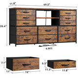 EnHomee Dresser TV Stand for 60''TV Stand for Living Room with Power Outlet & LED Lights Entertainment Center with 12 Fabric Drawer Long Dresser TV Stand for Bedroom Dresser, 49.2"W x 35.4"H x 11.8"D EnHomee
