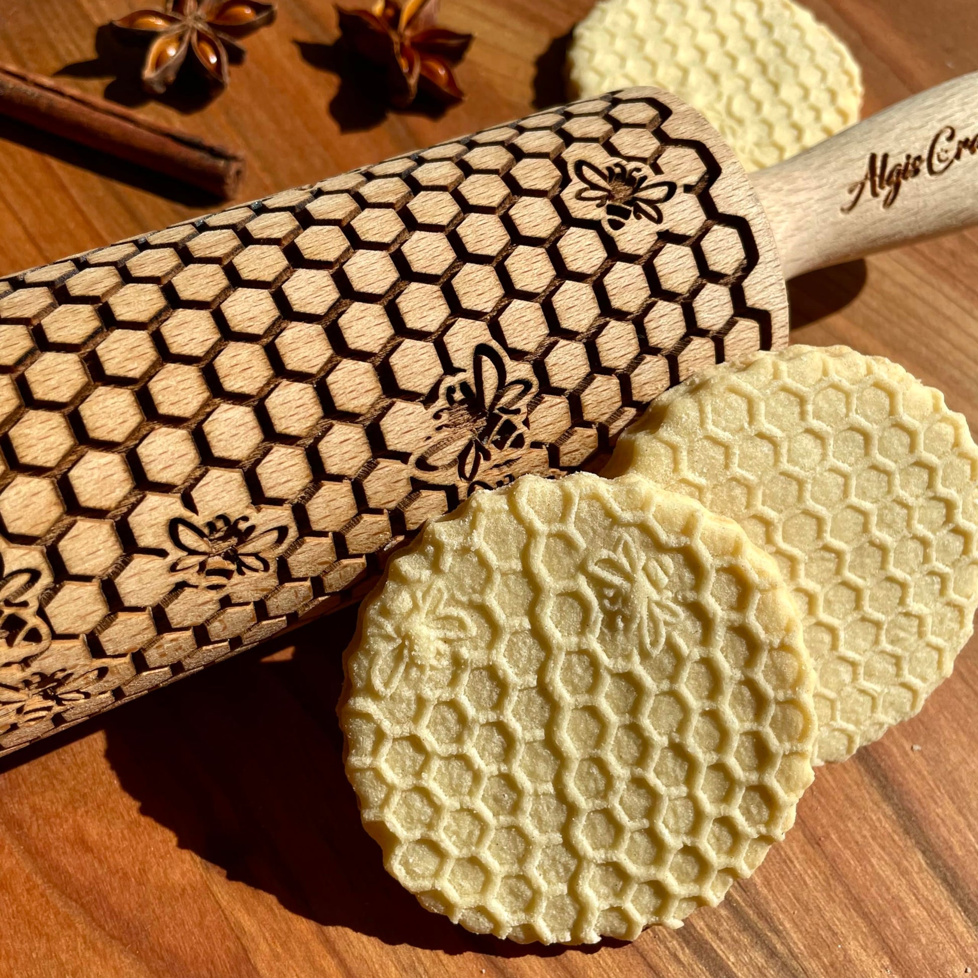 BEEHIVE Embossing Rolling Pin with Pattern. Laser Engraved Embossing Dough Roller for Homemade Cookies and Pottery by Algis Crafts - WoodArtSupply