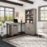 GarveeHome 5 Tier Book case with Cabinet, Farmhouse Book Shelf with Storage Doors, 68.7 in Tall Wooden 5 Shelf Case for Home Office, Living Room, Bed Room-(Grey, 68.7 in H x 31.5 in W x 12.9 in D) GarveeHome