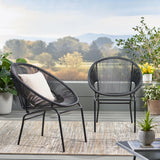 Janusline Outdoor Modern Faux Rattan Club Chair, Bistro Outside Chairs Set of 2, Stackable Cafe Arm Chairs, All-Weather Conversation Bistro Outside Club Chair Set for Patio Lawn Garden, Black Janusline