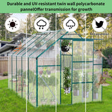 6X10 FT Polycarbonate Greenhouse with Quick Setup Structure, Walk-in Hobby Greenhouse Storage Shed with Sliding Doors and Roof Vent, Sunroom Aluminum Hot House for Outdoor Garden Backyard, Green Yayzy