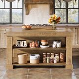 Tribesigns Kitchen Island with 3 Shelves, 55 Inches Width Kitchen Shelf with Large Worktop, Stable Wooden Structure, Farmhouse Style, Easy to Assemble, Light Brown Tribesigns