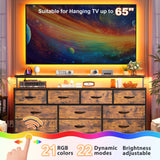 EnHomee 55" W Dresser for Bedroom with 10 Drawers Long Dresser with LED Lights & Power Outlets Wide Dressers & Chests of Drawers Large Dresser for Bedroom Dresser Metal Frame, Wood Top, Rustic Brown EnHomee