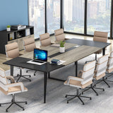 Tribesigns 8FT Conference Table, 94.48L x 47.21W x 29.52H Inches Boat Shaped Meeting Table with Rectangle Grommet, Modern Seminar Boardroom Table for Office Conference Room (Grey & Black, 8ft) Tribesigns
