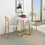 VECELO Round Dining Room Table with Wood Grain Tabletop and Steel Frame, for Kitchen, Living Room, Office, Conference, 2 to 4 Person, White & Gold VECELO