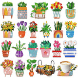 Honeydak 20 Pcs Spring Diamond Painting Coasters Flower Diamond Art Coasters with Holder Wooden Spring Potted Plants Diamond Coasters 5D Diamond Art Kits for Adults DIY Crafts Beginner Gifts Supplies Honeydak