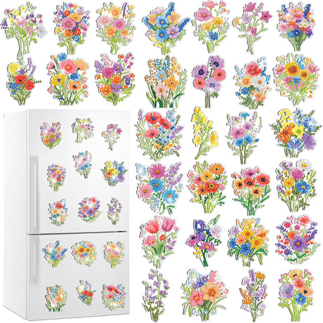 Xuhal 30 Pcs Wildflower Diamond Painting Magnets Spring Flower Diamond Art Magnet Kits for Adults Colorful Floral Refrigerator Magnetic Sticker 5D Rhinestone Fridge Stickers for DIY Crafts Gifts Xuhal