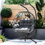 Pamapic 700 LBS Double Egg Chair Outdoor, UV Resistant Cushions Hanging Egg Chair with Armrests & Headrest, Thick Steel Frame Egg Swing Chair with Stand, for Relaxing & Reading Outside/Inside(Grey) Pamapic