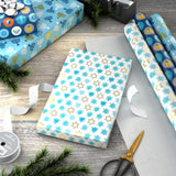 Hallmark Tree of Life Hanukkah Wrapping Paper with Cutlines on Reverse (3 Rolls: 120 Sq. Ft. Total) Blue and Gold Star of David, Menorahs, Candles, Dreidels Hallmark