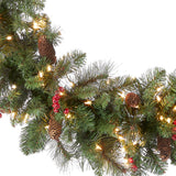 National Tree Company Pre-Lit Artificial Christmas Wreath, Green, Crestwood Spruce, White Lights, Decorated with Pine Cones, Berry Clusters, Frosted Branches, Christmas Collection, 36 Inches National Tree Company