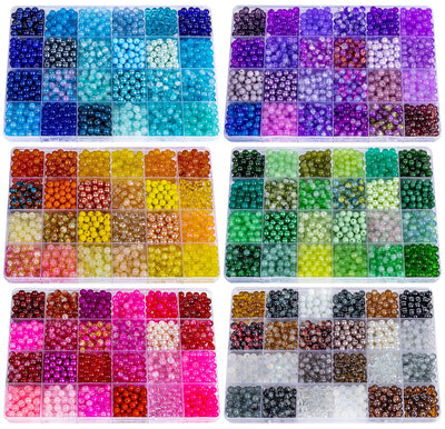 XSEINO About 7200PCS 6mm Glass Beads Bracelet Making Kit,144 Assorted Colors Crystal Glass Beads for Bracelet and Jewelry Making and DIY Crafts,Friendship Gifts,to Give to Friends, Family