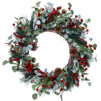 LLZLL Christmas Wreath-20In Christmas Wreaths for Front Door Winter Wreath with Pine Needles Pine Cones and Red Berries for Winter and Christmas Decor