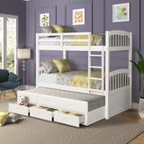Harper&Bright Designs Twin Over Twin Bunk Bed with Safety Rail, Ladder, White Twin Trundle Bed with 3 Drawers for Kids, Teens Bedroom, Guest Room Furniture Harper & Bright Designs