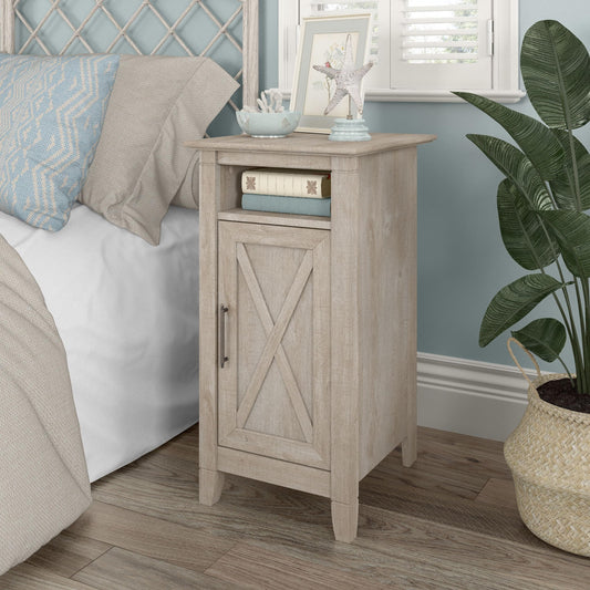 Bush Furniture Key West Nightstand with Door, Washed Gray - WoodArtSupply