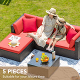 Devoko 5 Pieces Patio Furniture Sets All Weathevr Outdoor Sectional Patio Sofa Manual Weaving Wicker Rattan Patio Seating Sofas with Cushion and Glass Table (Red) Devoko