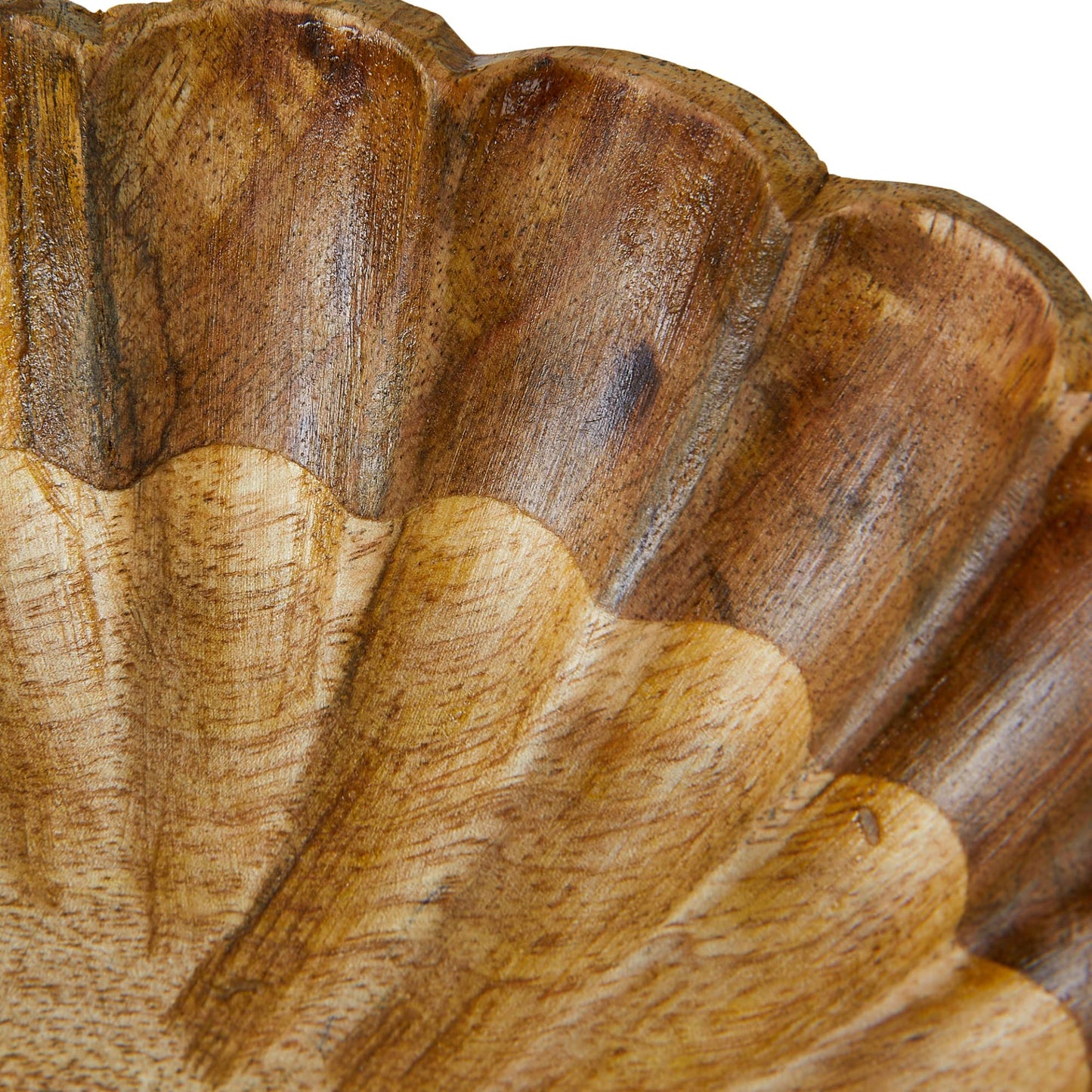 Creative Co-Op Boho Carved Wood Scalloped Edge, Natural Decorative Bowl