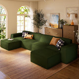 Marsail Modular Sectional Sofa, 142" U-Shaped Modular Sectional Couch with Deep Seat, Freely Combinable Sectional Clound Sofa for Living Room, No Assembly, Plush Corduroy Fabric, Green Marsail