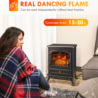 HOMCOM 22" Electric Fireplace Heater, Freestanding Fire Place Stove with Realistic LED Flames and Logs, and Overheating Protection, 750W/1500W, Black