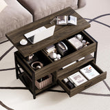 ONBRILL Coffee Table, 40" Lift Top Coffee Table with Drawers & LED Light for Living Room, Coffee Table with Hidden Compartment & 2 Open Shelves for Dining Reception Room, Black ONBRILL