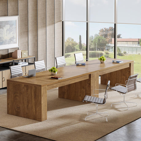 Tribesigns 12 ft Conference Table for 10-14 People, 142-Inch Rectangular Executive Meeting Table for Office, Farmhouse Sturdy Business Desk for Office Conference Room, (2, Brown) Tribesigns