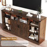 Hlivelood 66" Farmhouse TV Stand with Power Outlets for 75 65 Inch TVs, Entertainment Center with Sliding Barn Door & Large Storage Cabinets w/Adjustable Shelf, 33" Tall TV Media Console, Brown Hlivelood