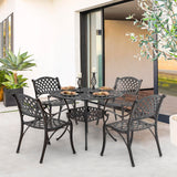 NUU GARDEN 5 Piece Outdoor Patio Dining Set, Cast Aluminum Round Dining Table with Umbrella Hole and Patio Dining Chairs for Patio, Garden, Backyard, Balcony, Black with Bronze Edge NUU GARDEN