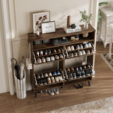 Shoe Cabinet Wtih 4 Flip Drawers,Shoe Storage Cabinet for Entryway,Freestanding Shoe Cabinet Organizer with Open Storage,Farmhouse Narrow Shoe Cabinet with Legs,Dark Walnut Halitaa