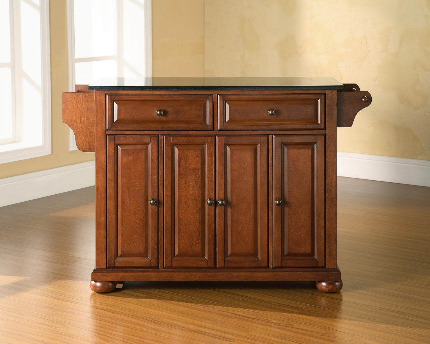 Crosley Furniture Alexandria Kitchen Island with Solid Black Granite Top - Classic Cherry - WoodArtSupply