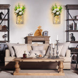 OCTMUSTARD Rustic Wall Decor Mason Jar Sconces Decor with Remote Control Led Lights for Home Farmhouse Bathroom and Living Room Decorative.Shabby Chic Art Design Decorations (Grey Board with Peony) OCTMUSTARD