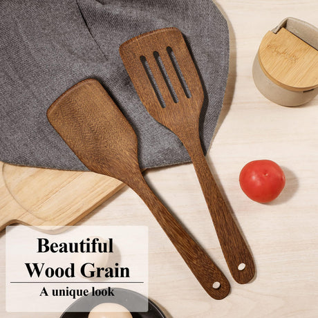 Wooden Spatula for Cooking 12 Inches Wood Spatula Slotted Turner Cooking Utensils for Nonstick Cookware, Kitchen Spatula for Fish, Eggs, Pancakes, 2 Pack Thimmamma