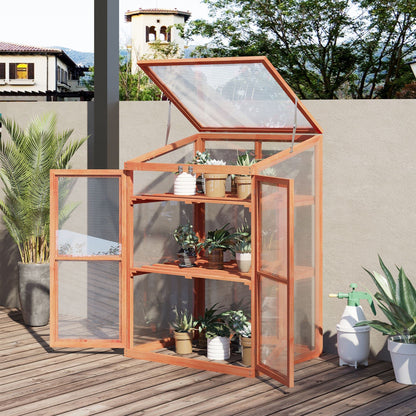 Outsunny Wooden Cold Frame Small Mini Greenhouse Cabinet for Outdoor and Indoor, 30" L x 24" W x 44" H, Natural