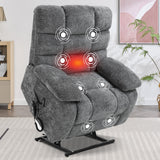 EZZUP Power Lift Recliner Chair for Elderly People, Lay Flat Recliner with Vibration Massage and Lumbar Heating, Lift Chair with Infinite Position and 2 Remote Controls, Chenille Fabric Gray EZZUP