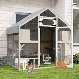 71" H Catio Outdoor Cat Enclosure Weatherproof, Large Walk-in Cat House Attached Window for Multiple Cats, Waterproof Cat Cage Kitty Enclosure Outside with 2 Condos, 6 Platforms Magazoopet