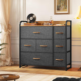 DWVO Fabric Dresser with 7 Drawers, Black Dresser & Chest of Drawers, Storage Tower with Large Capacity, Organizer Unit for Bedroom, Living Room & Closets DWVO