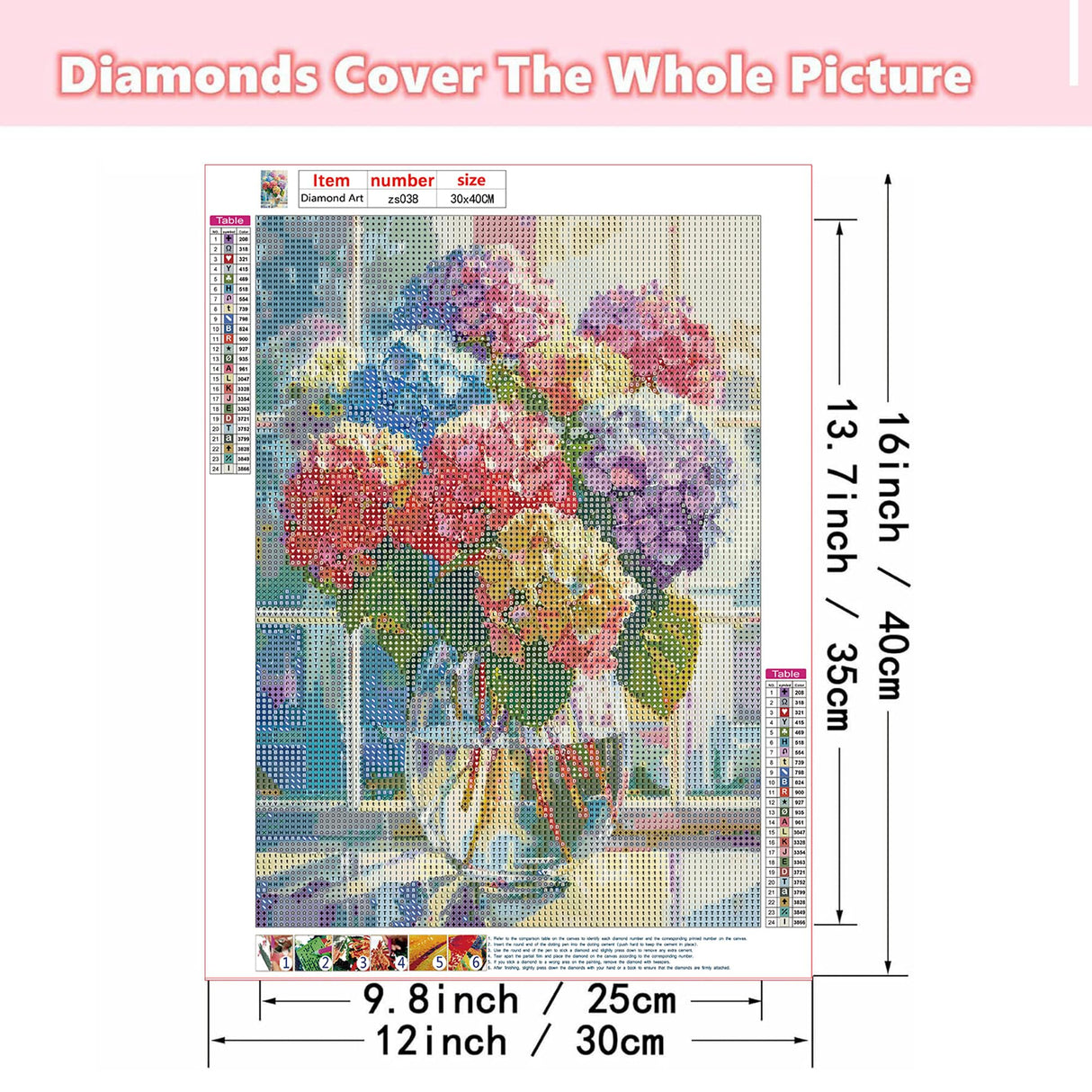 Ohhvvow Hydrangea Flower Diamond Art Painting Kits for Adults, 12x16 Inch 5D Full Drill Round Diamond Dots Paintings for Beginners Gem Art Painting Kits DIY Crafts Ohhvvow