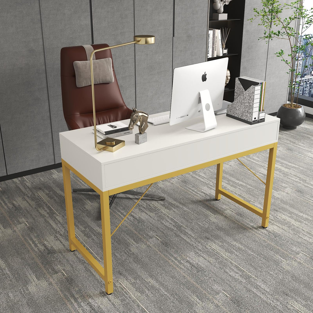 WESTREE Women Makeup Vanity Desk with 2 Drawers - Bedroom Home Office Desk, Wooden Height Monitor Stand & Storage Shelf Without Mirror, White Table WESTREE