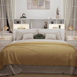 AYEASY Queen/Full Size Headboard Only for Bedroom, Wood Bookcase Headboard with Charging Station & 2 LED Lights, Stylish Queen Headboard for Queen Size Bed, Noise-free HeadBoard with Storage, White AYEASY