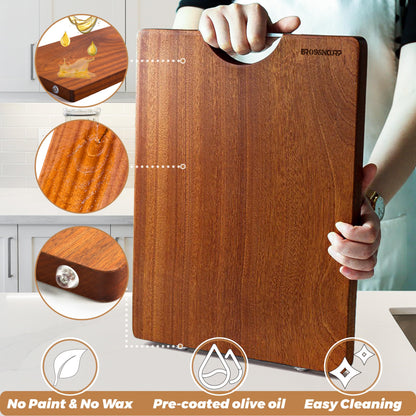 Brosisincorp Real Solid Sapele Wood Cutting Board One Piece No Glue Non Toxic All Whole Single Wood Butcher Block Thick Hard Wood Heavy Duty Edge - WoodArtSupply