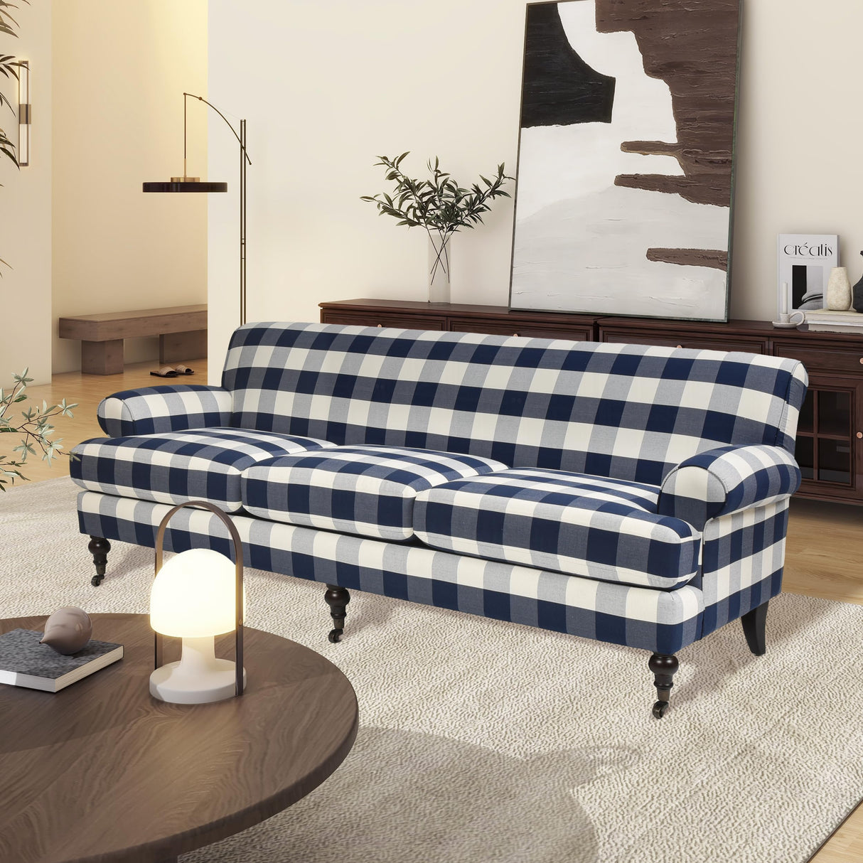 Jennifer Taylor Home Alana Lawson Three-Cushion Tightback Sofa, Blue Lattice Woven Jennifer Taylor Home