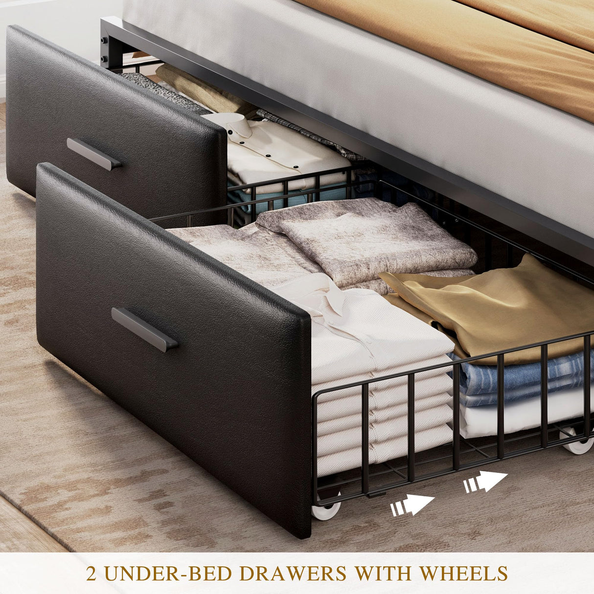 YITAHOME King Size with 2 Storage Drawers and Charging Station, Upholstered Bed with Storage Headboard and LED Light, Heavy Duty Metal Frame Support, No Box Spring Needed, Noise Free, PU Leather Black YITAHOME