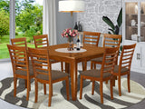 East West Furniture PFML9-SBR-C 9 Piece Kitchen Table & Chairs Set Includes a Square Dining Table with Butterfly Leaf and 8 Linen Fabric Dining Room Chairs, 54x54 Inch, Saddle Brown East West Furniture