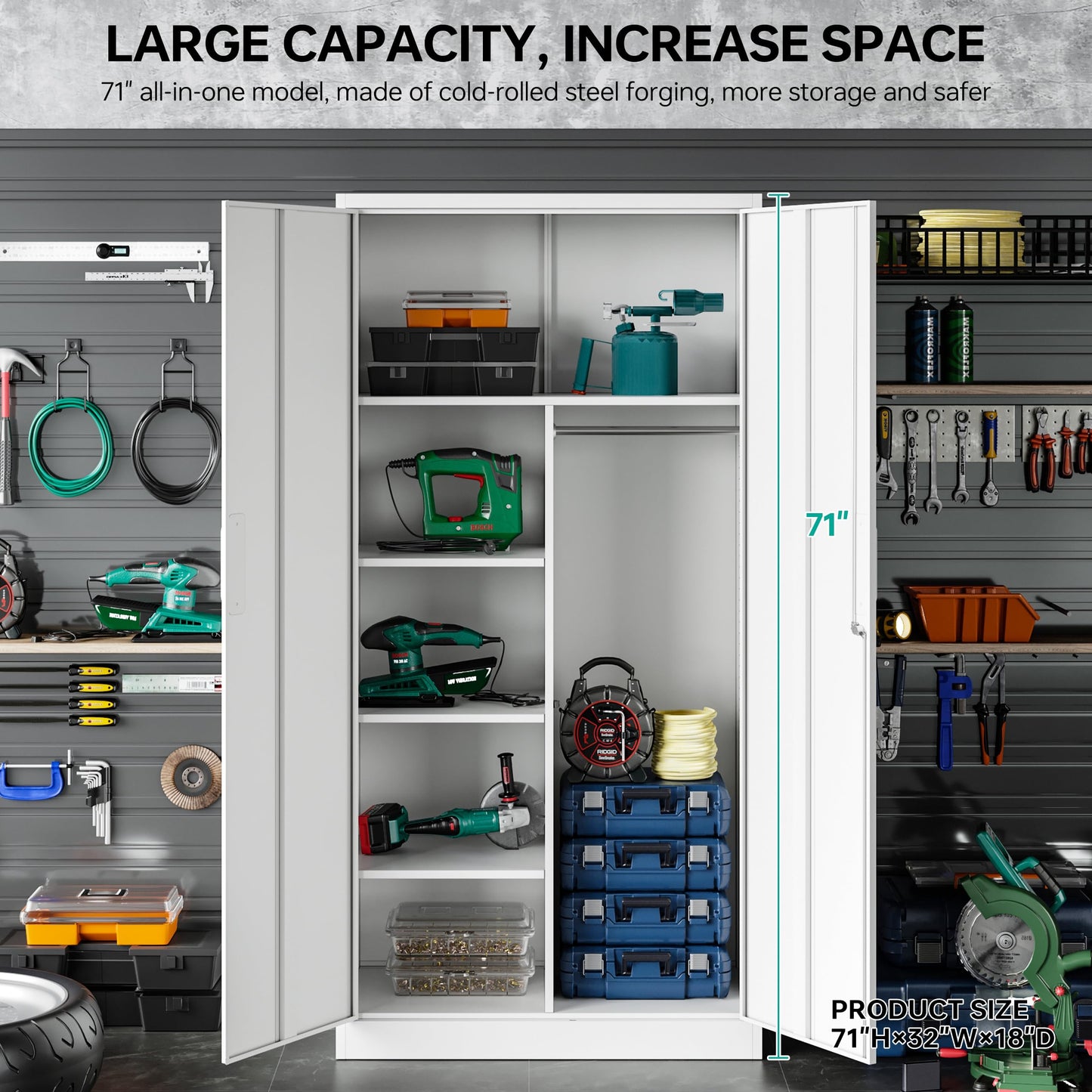 SISESOL Metal Storage Cabinets Locker with Locker Shelf, 72" Armoire Closet Organizer with Hanging Rod Storage Locker, Cabinet for Bathroom Storage Cabinet with Doors Lockers for Employees - WoodArtSupply