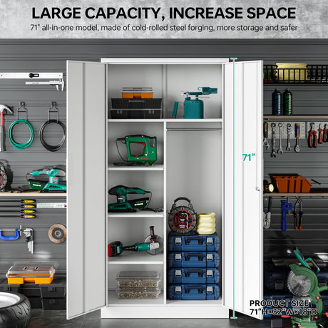 SISESOL Metal Storage Cabinets Locker with Locker Shelf, 72" Armoire Closet Organizer with Hanging Rod Storage Locker, Cabinet for Bathroom Storage Cabinet with Doors Lockers for Employees SISESOL