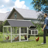 PawHut Chicken Coop with Run, Large Wooden Chicken House with 2 Nesting Boxes, 2 Roosting Bars, Ramp & Tray, Hen House Poultry Cage for 6-8 Chickens, 69" W x 84" x 59" PawHut