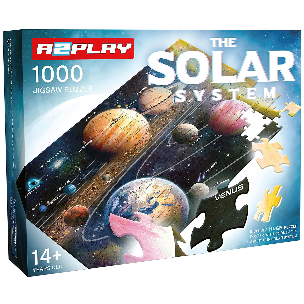 A2PLAY Solar System Space Puzzle for Adults, 1000 Piece Jigsaw Puzzle & Bonus Space Fact Poster, Premium Materials, 27.5 x 19.7 in A2PLAY