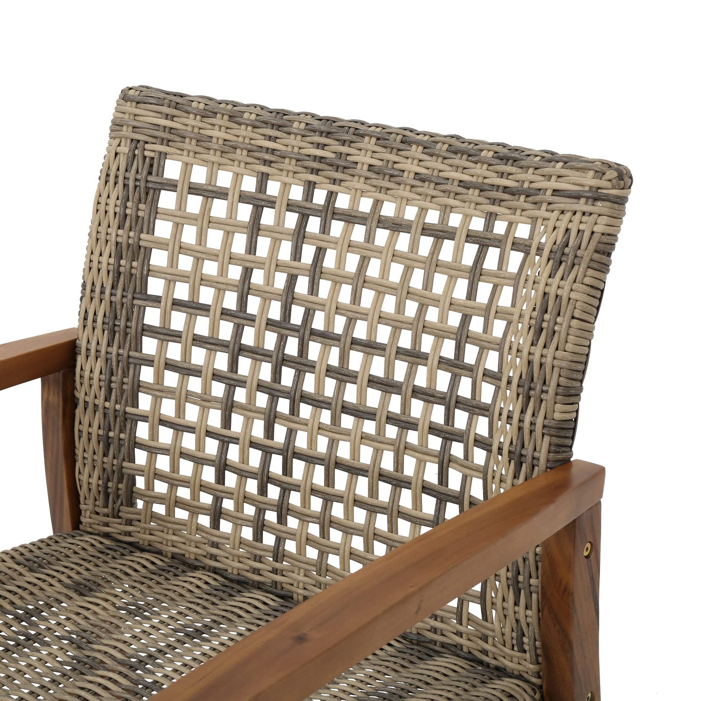 Christopher Knight Home Hampton Outdoor Mid-Century Wicker Club Chairs with Acacia Wood Frame, 4-Pcs Set, Natural Stained / Grey - WoodArtSupply