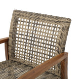 Christopher Knight Home Hampton Outdoor Mid-Century Wicker Club Chairs with Acacia Wood Frame, 4-Pcs Set, Natural Stained / Grey Christopher Knight Home