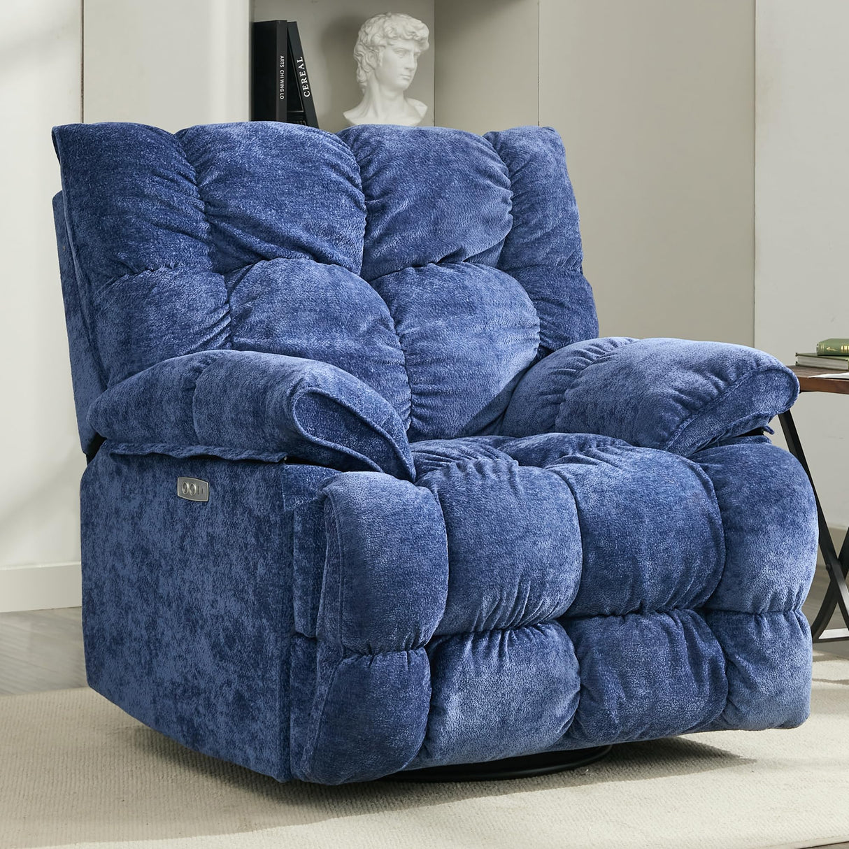 Pationate Oversized Rocker Recliner Chair,Power Swivel Recliner for Living Room,Overstuffed Extra Wide Rocking Recliners with Breathable Soft Fabric,Up to 350lbs (Power, Blue) Pationate